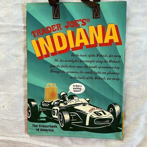 Trader Joe’s Plastic Reusable Shopping Tote Bag 6 Gallon Indiana Collectible - Picture 1 of 14